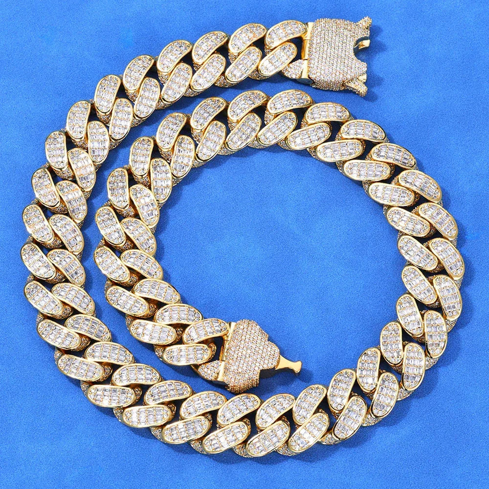 18mm Triple Row T Cut Zircon Cuban Necklace Hip Hop Jewelry - CaratixJewelry