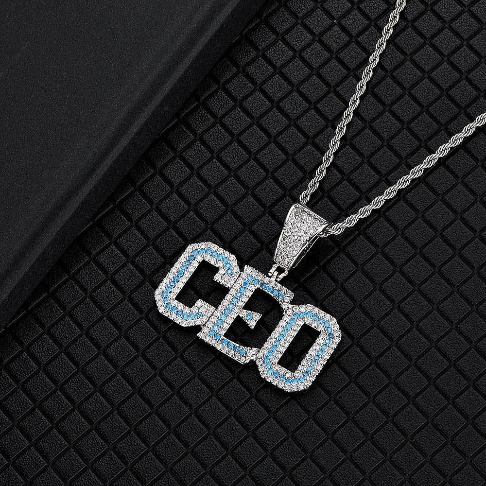Colorful Zircon Letter Pendant Necklace with Letter Combination for Men | Caratix Jewelry - CaratixJewelry