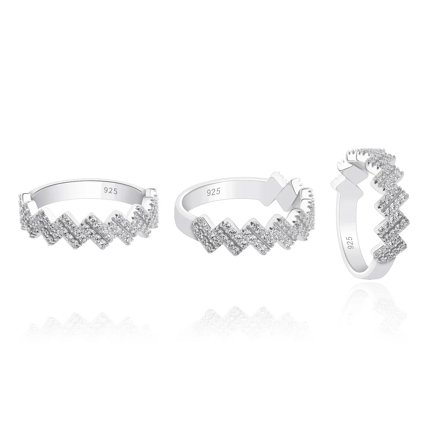 S925 Sterling Silver Wavy Band | Iced Out Ripple Ring | Caratix