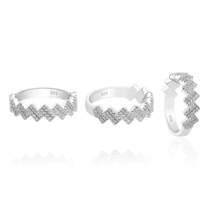 S925 Sterling Silver Wavy Band | Iced Out Ripple Ring | Caratix