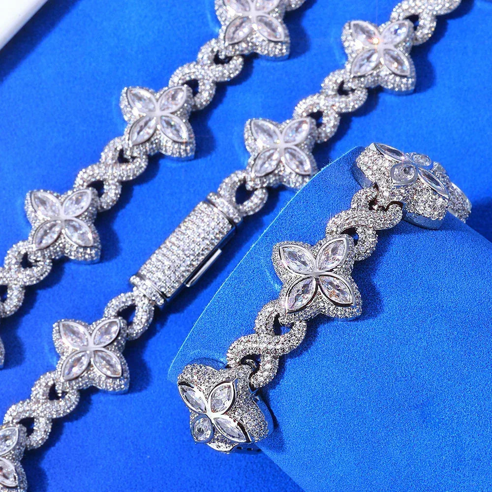 Four-Leaf Clover Cuban Link Chain with Figure-8 Clasp – Custom S925 Sterling Silver Hip Hop Men’s Trendy Streetwear Necklace - CaratixJewelry