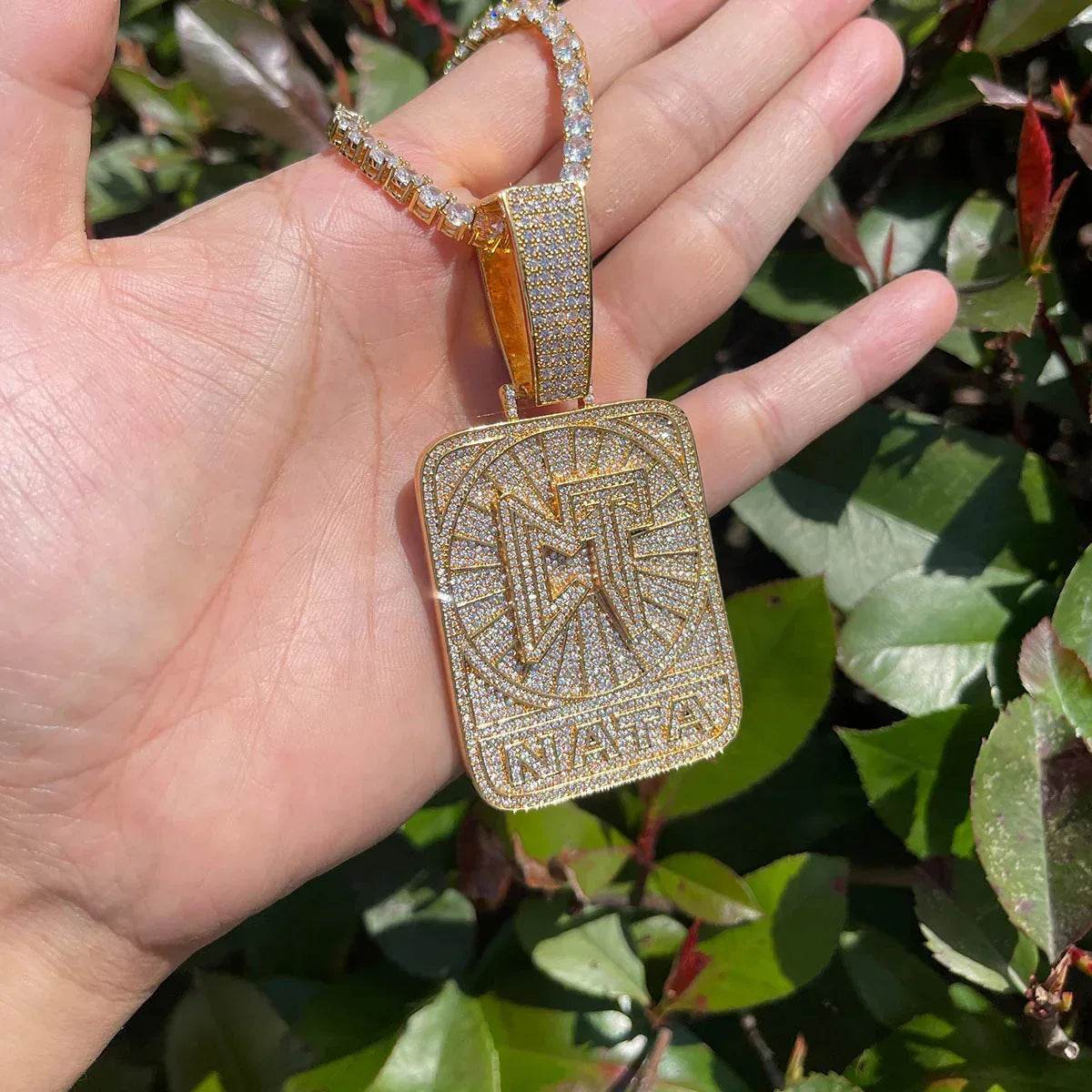 Iced Out CT NATA Pendant | Natanael Cano "Corridos Tumbados" Necklace | Premium Copper CZ Hip Hop Jewelry | Nata Montana Fan Bling | Caratix - CaratixJewelry