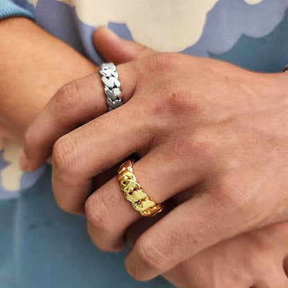 8mm Polished Cuban Link Ring with 18K Gold Plating for Men | Trendy Hip Hop Jewelry | Caratix Jewelry - CaratixJewelry