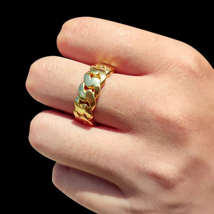 8mm Polished Cuban Link Ring with 18K Gold Plating for Men | Trendy Hip Hop Jewelry | Caratix Jewelry - CaratixJewelry