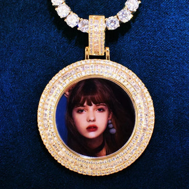 Epoxy Photo T-Bar Pendant | Mixed CZ DIY Custom Picture Hip Hop Necklace - CaratixJewelry