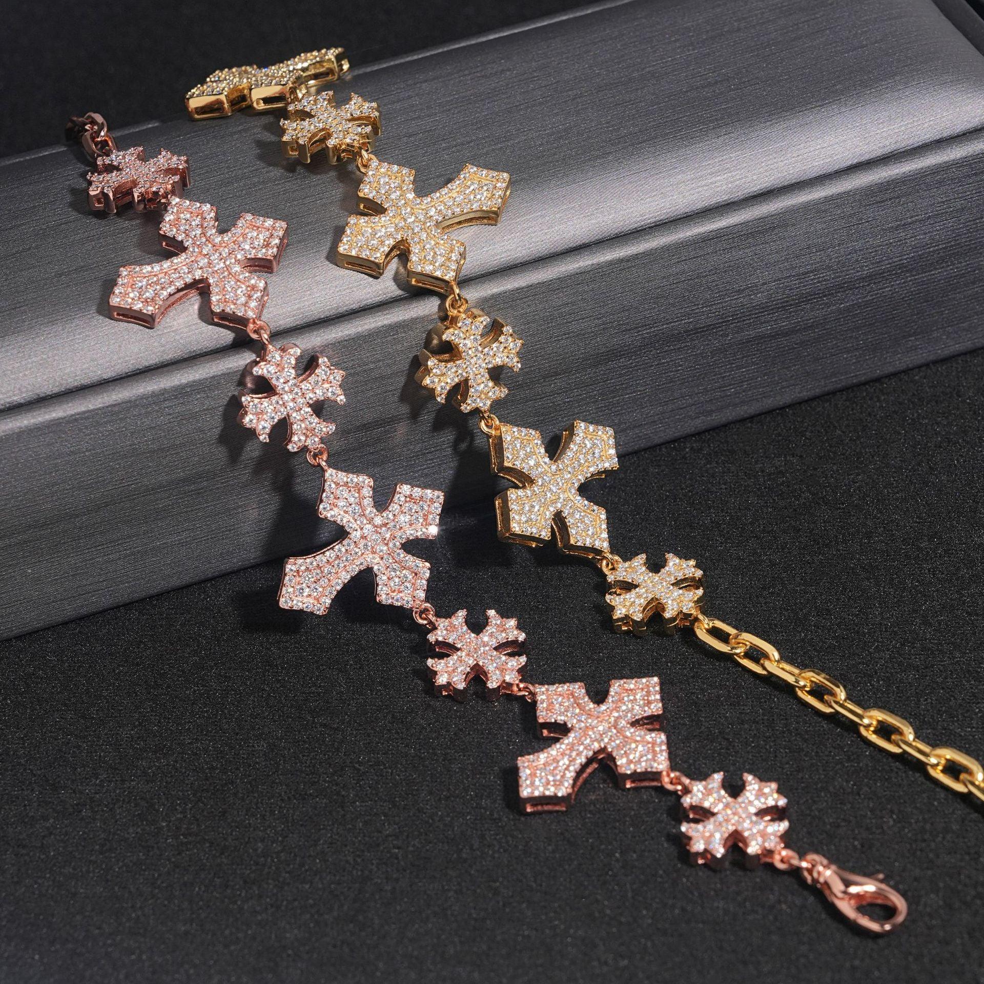 Moissanite Cross Bracelet for Men in S925 Sterling Silver Hip Hop Style - CaratixJewelry