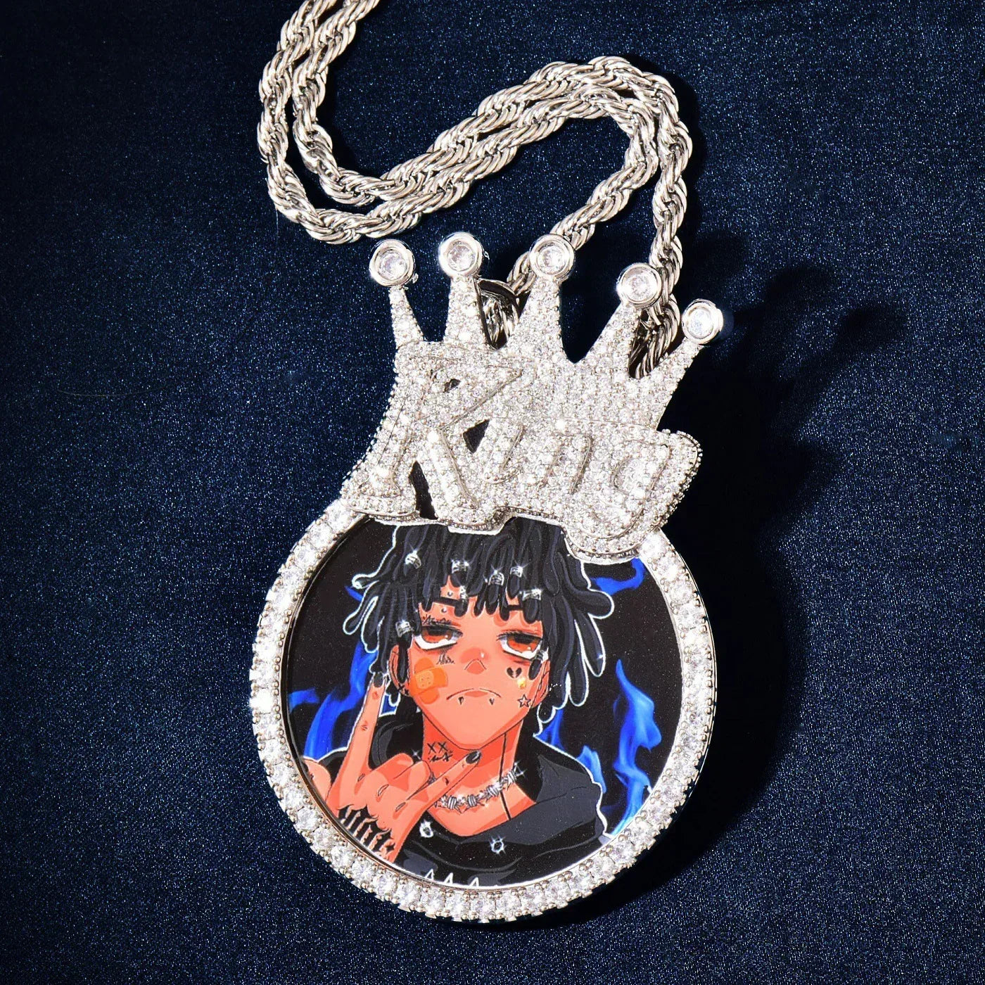 Crown Round Photo Pendant | Iced Out CZ DIY Custom Picture Hip Hop Necklace - CaratixJewelry