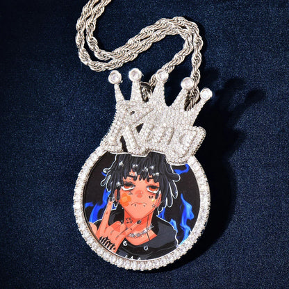 Crown Round Photo Pendant | Iced Out CZ DIY Custom Picture Hip Hop Necklace - CaratixJewelry