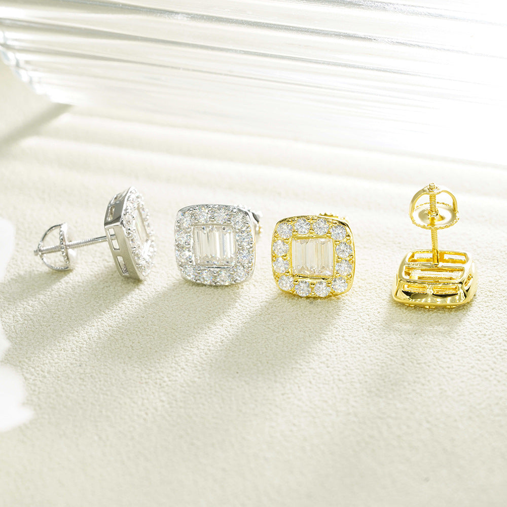 S925 Sterling Silver Square Moissanite Stud Earrings | Princess Cut Diamond Tester Proven | Caratix
