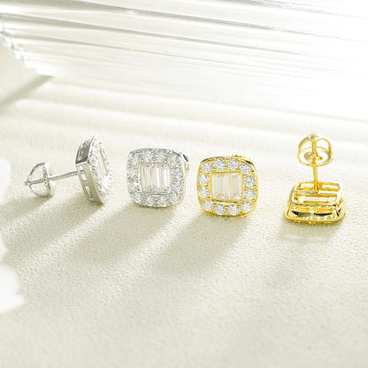 S925 Sterling Silver Square Moissanite Stud Earrings | Princess Cut Diamond Tester Proven | Caratix