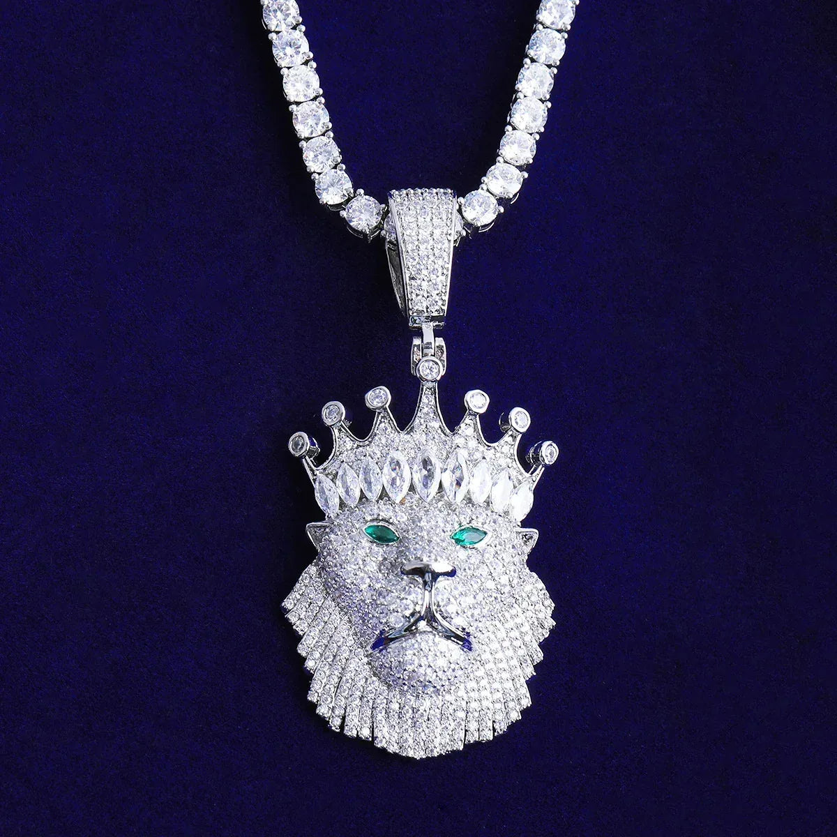 Iced Out Crowned Lion Head Pendant | Men's Real Copper CZ "King" Necklace - CaratixJewelry