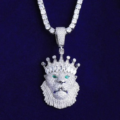 Iced Out Crowned Lion Head Pendant | Men's Real Copper CZ "King" Necklace - CaratixJewelry