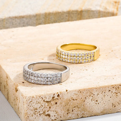 Triple Row Iced Out Ring | 3-Row Micro-Pave Zirconia Band | Caratix