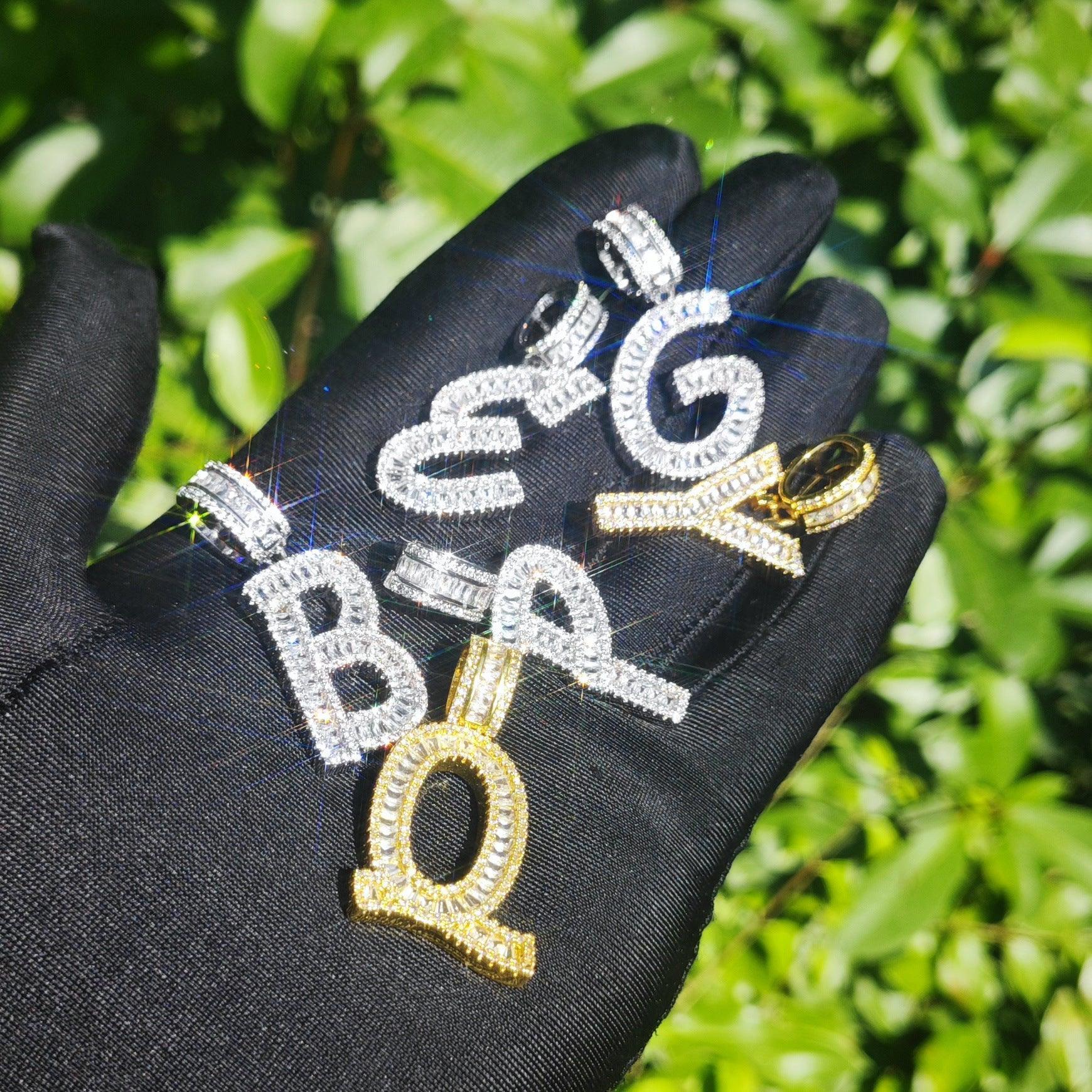 T Letter Single Row Pendant | CZ Iced Out Hip Hop Streetwear Trendy Necklace - CaratixJewelry