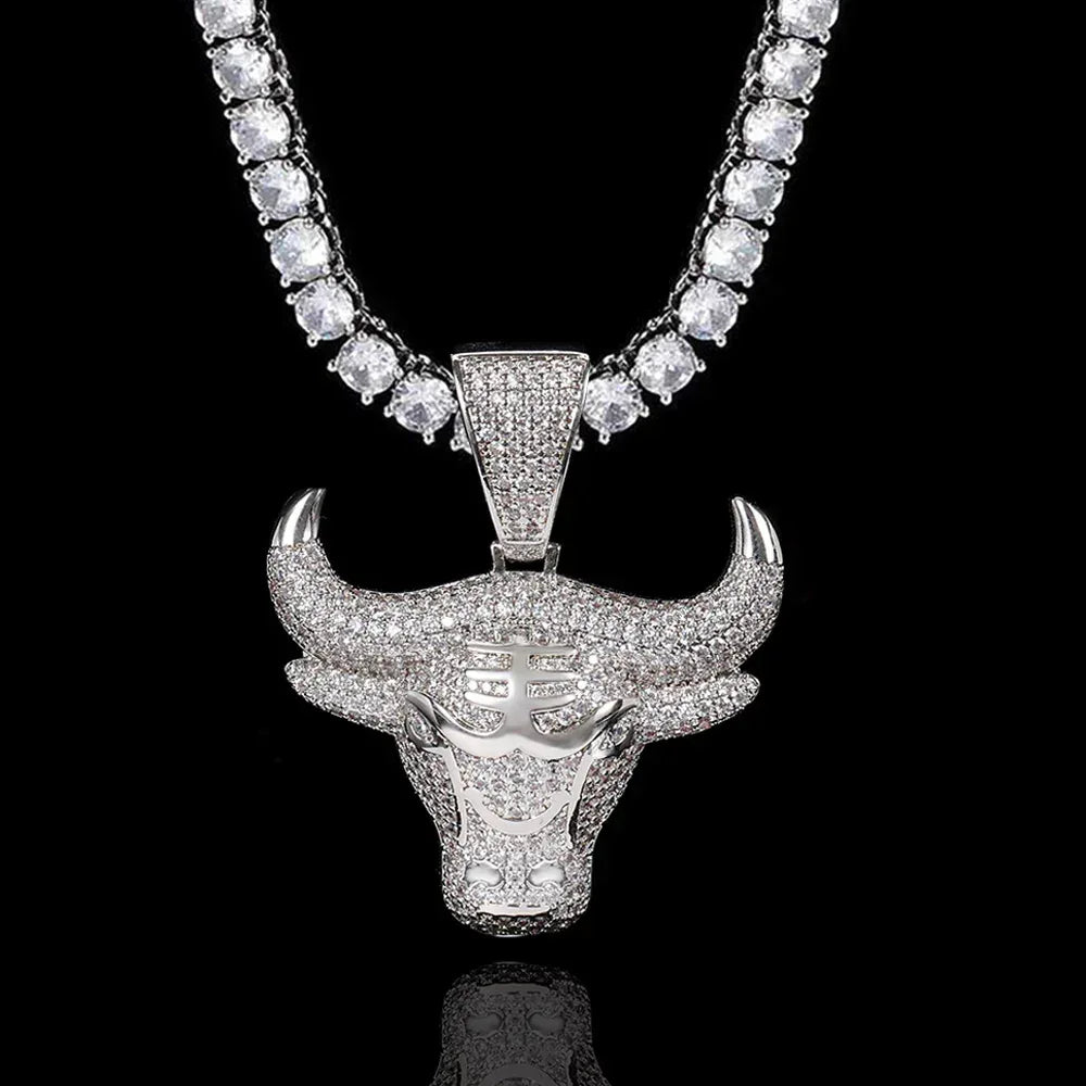 Bull Head Pendant Necklace with Copper Frame and Zircon Stones for Men | Caratix Jewelry - CaratixJewelry