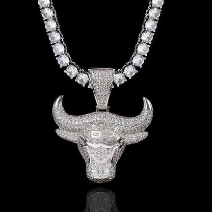 Bull Head Pendant Necklace with Copper Frame and Zircon Stones for Men | Caratix Jewelry - CaratixJewelry