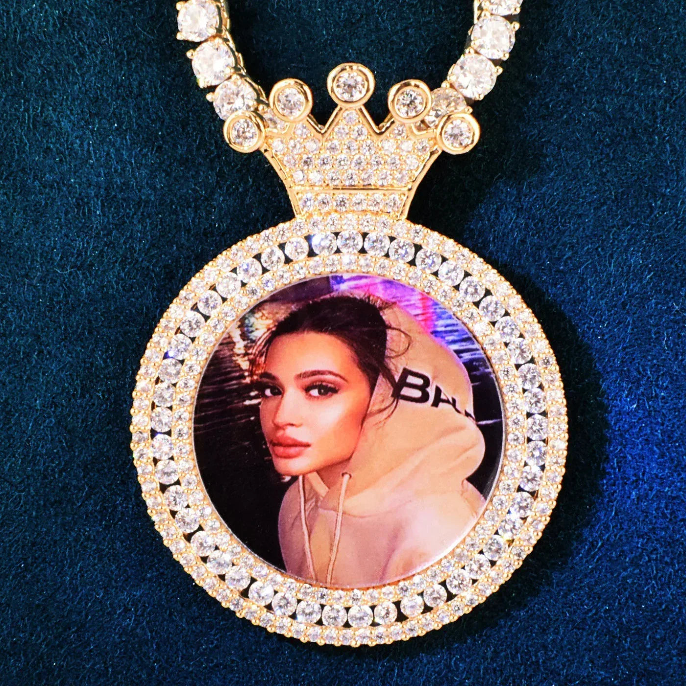 Crown Photo Frame Pendant | Iced Out CZ Custom Picture Hip Hop DIY Necklace - CaratixJewelry