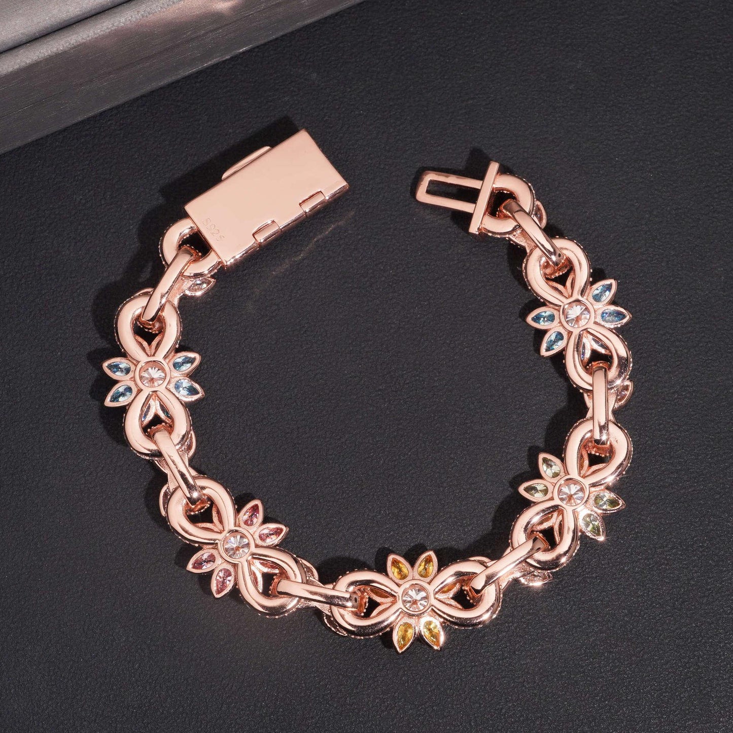 16mm Colored Moissanite Cuban Link Chain with Flower Design – S925 Sterling Silver Iced-Out Hip Hop Men’s Streetwear Necklace - CaratixJewelry