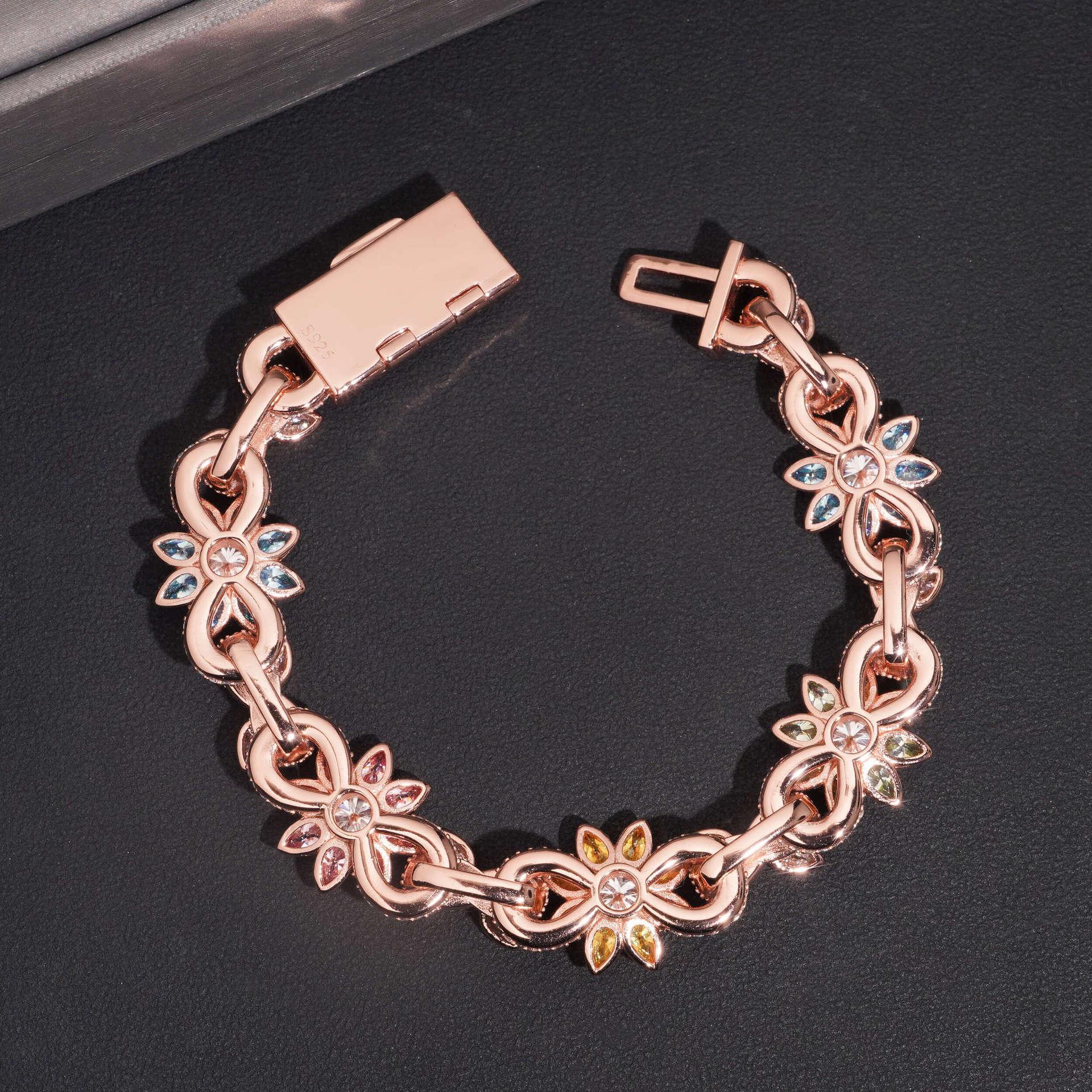 16mm Colored Moissanite Cuban Link Chain with Flower Design – S925 Sterling Silver Iced-Out Hip Hop Men’s Streetwear Necklace - CaratixJewelry