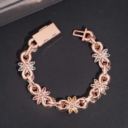 16mm Colored Moissanite Cuban Link Chain with Flower Design – S925 Sterling Silver Iced-Out Hip Hop Men’s Streetwear Necklace - CaratixJewelry