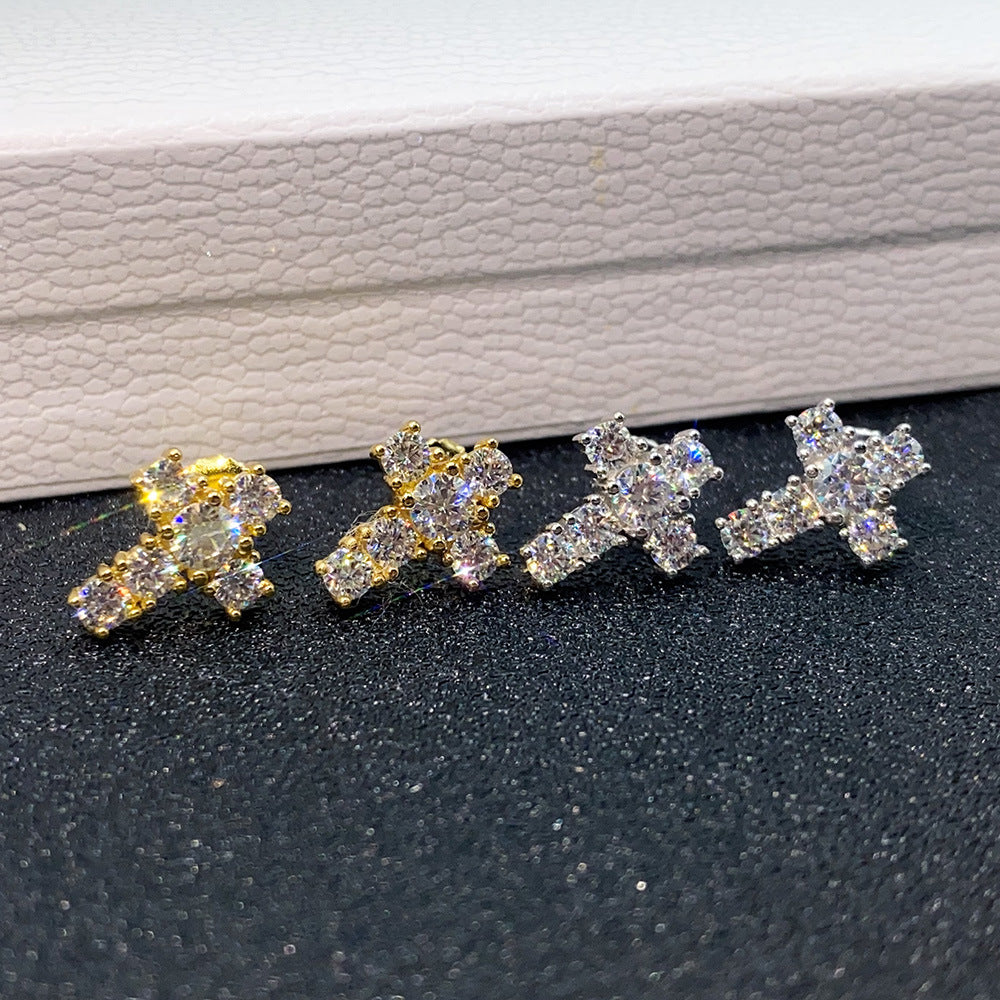S925 Sterling Silver Single Row Moissanite Hoop Earrings | Classic Huggies | Caratix