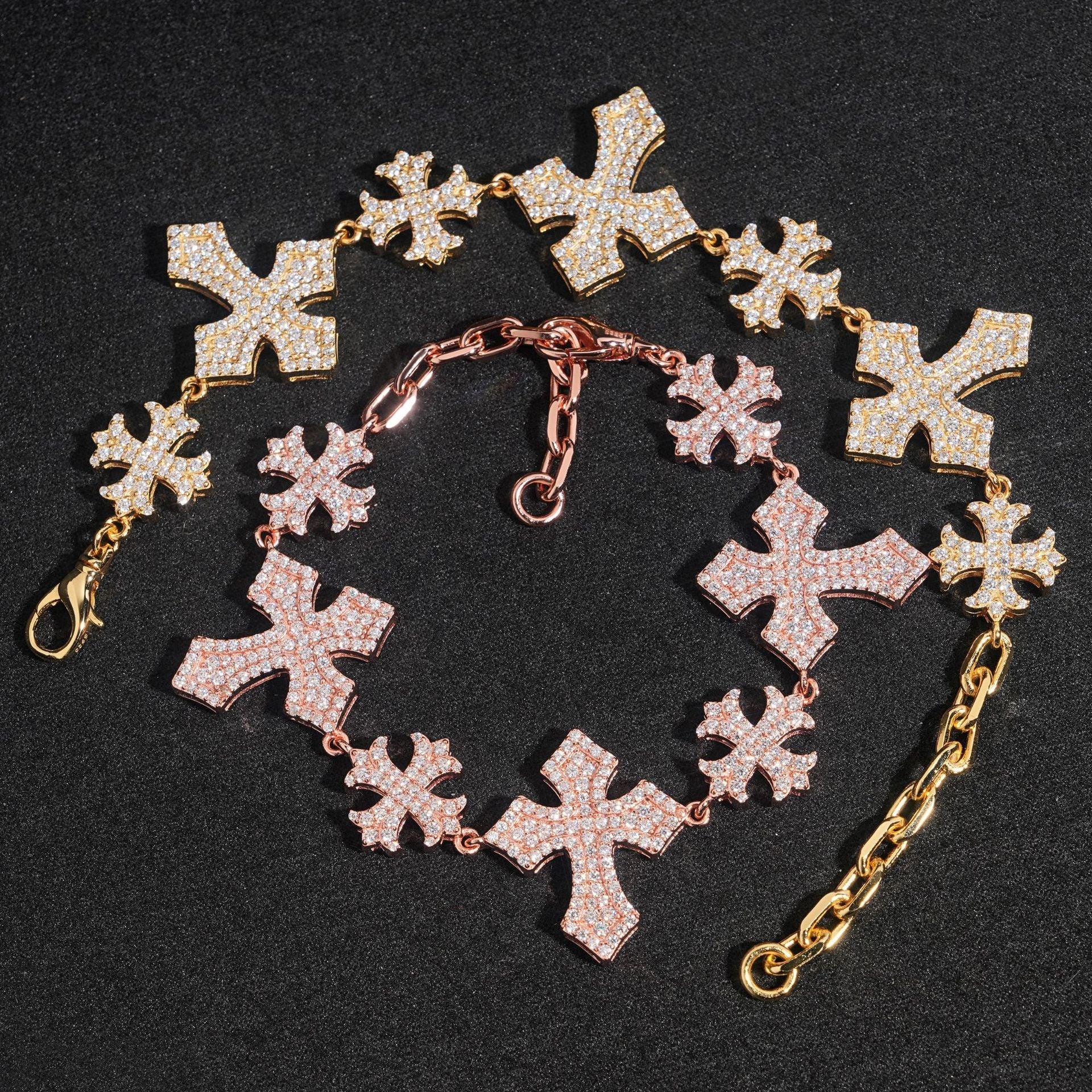 Moissanite Cross Bracelet for Men in S925 Sterling Silver Hip Hop Style - CaratixJewelry