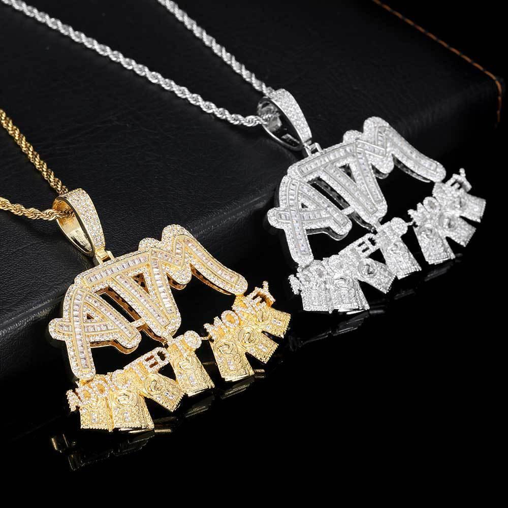 ATM Dollar Letter Pendant Necklace with T-Shaped Zircon Stones for Men | Caratix Jewelry - CaratixJewelry