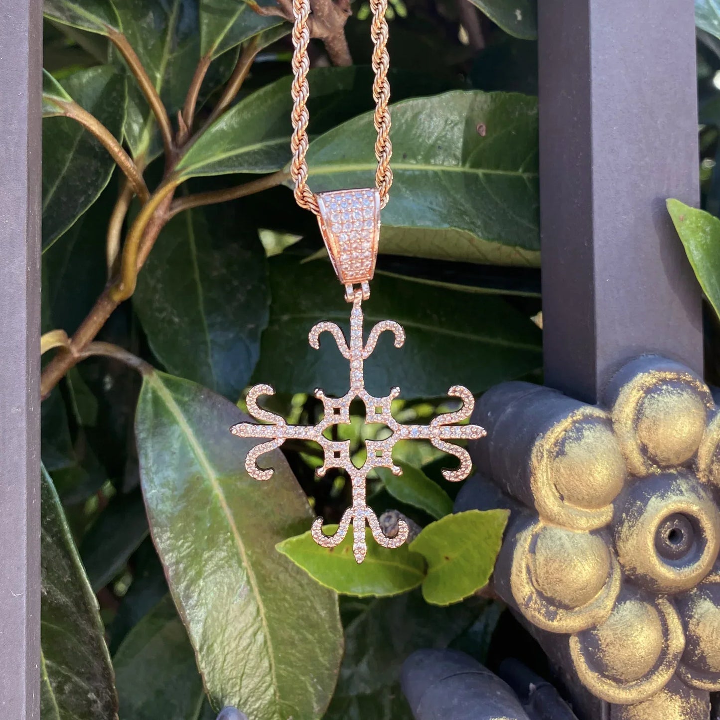Men's Fully Flooded Block Necklace | Premium Copper CZ Hip Hop Jewelry - CaratixJewelry