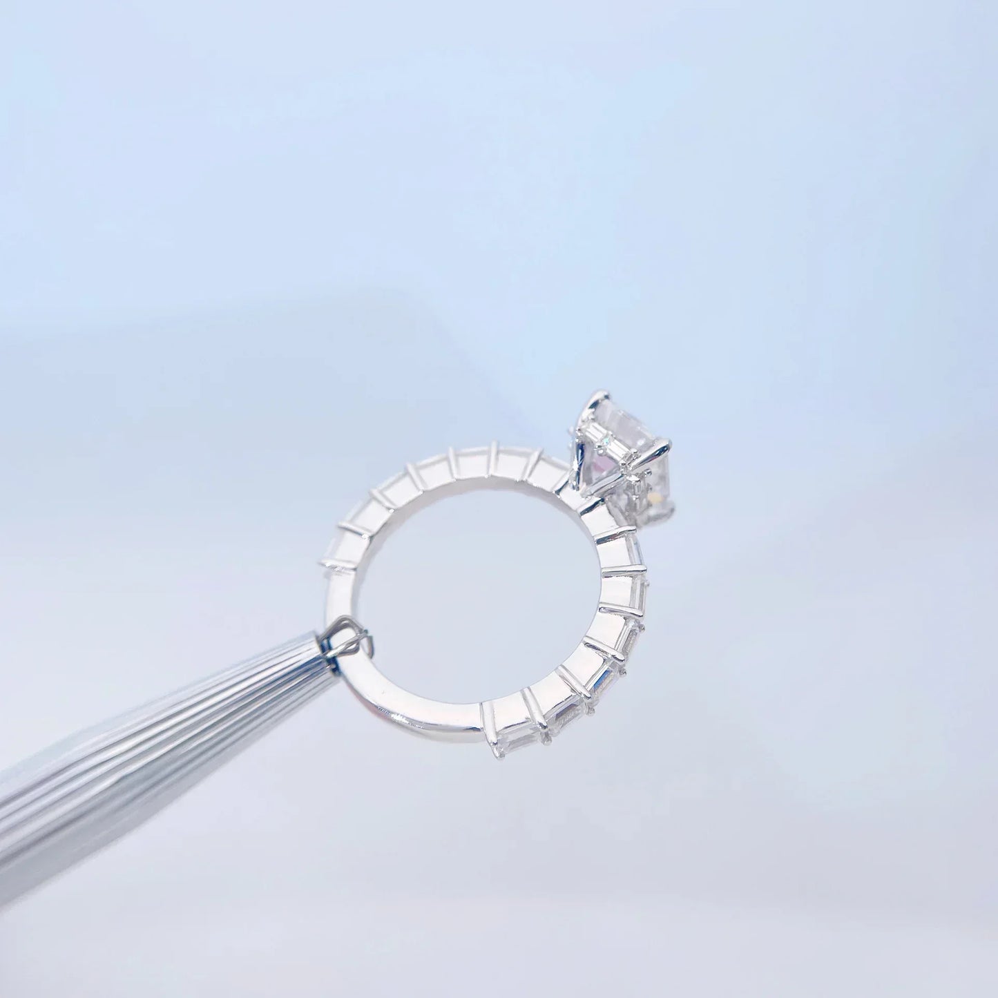 Unique Emerald-Cut Moissanite Ring | Platinum-Plated S925 Silver Women’s Trendy Jewelry - CaratixJewelry