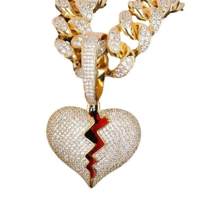 Creative Shattered Broken Heart Iced Out Pendant | Men's Artistic Hip Hop Necklace | Premium Copper CZ Jewelry | Streetwear Emo Bling | Caratix - CaratixJewelry