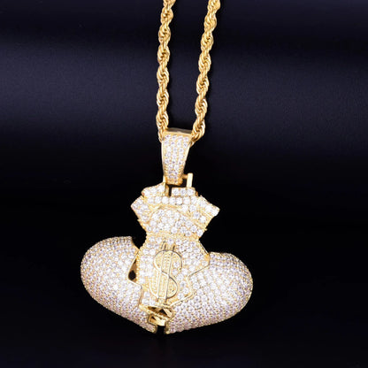 Men's Love Currency Necklace | Premium Copper CZ Dollar Sign Jewelry Caratix - CaratixJewelry