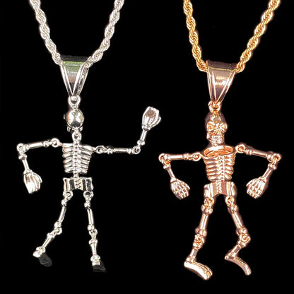 Dark Gothic Skeleton Pendant | Men's Real Copper Skull Necklace - CaratixJewelry