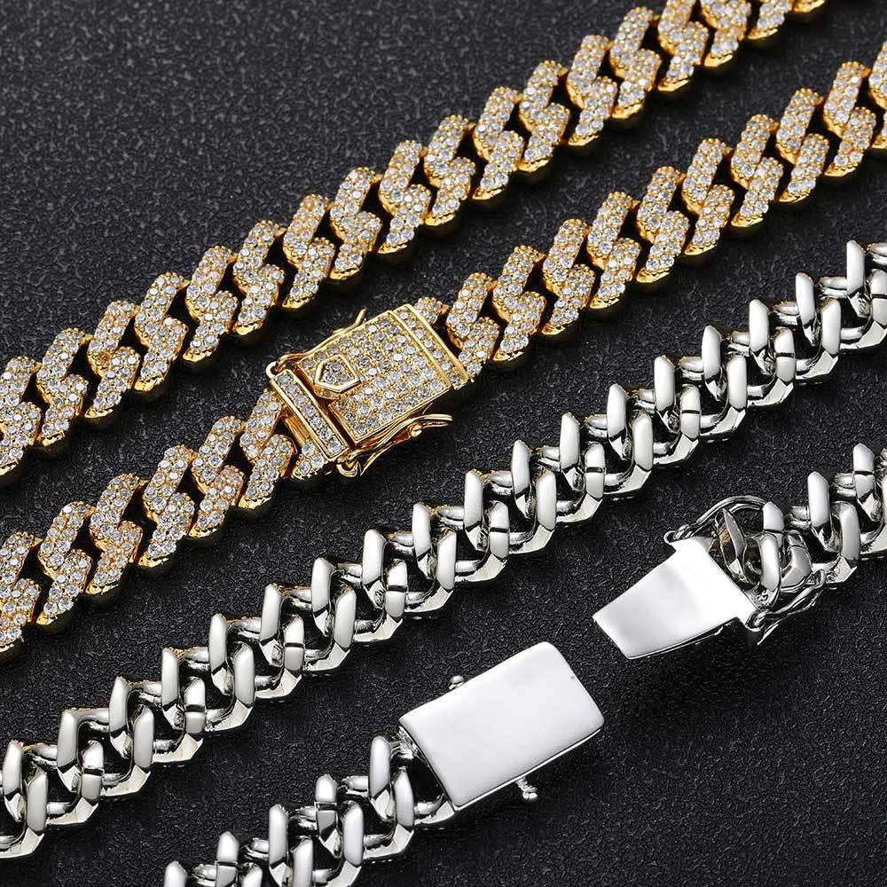 12mm Double Row Iced Out Cuban Chain Zircon Hip Hop Necklace - CaratixJewelry