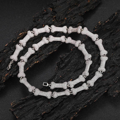 10mm Bone Zircon Necklace with Box Clasp Hip Hop Jewelry - CaratixJewelry