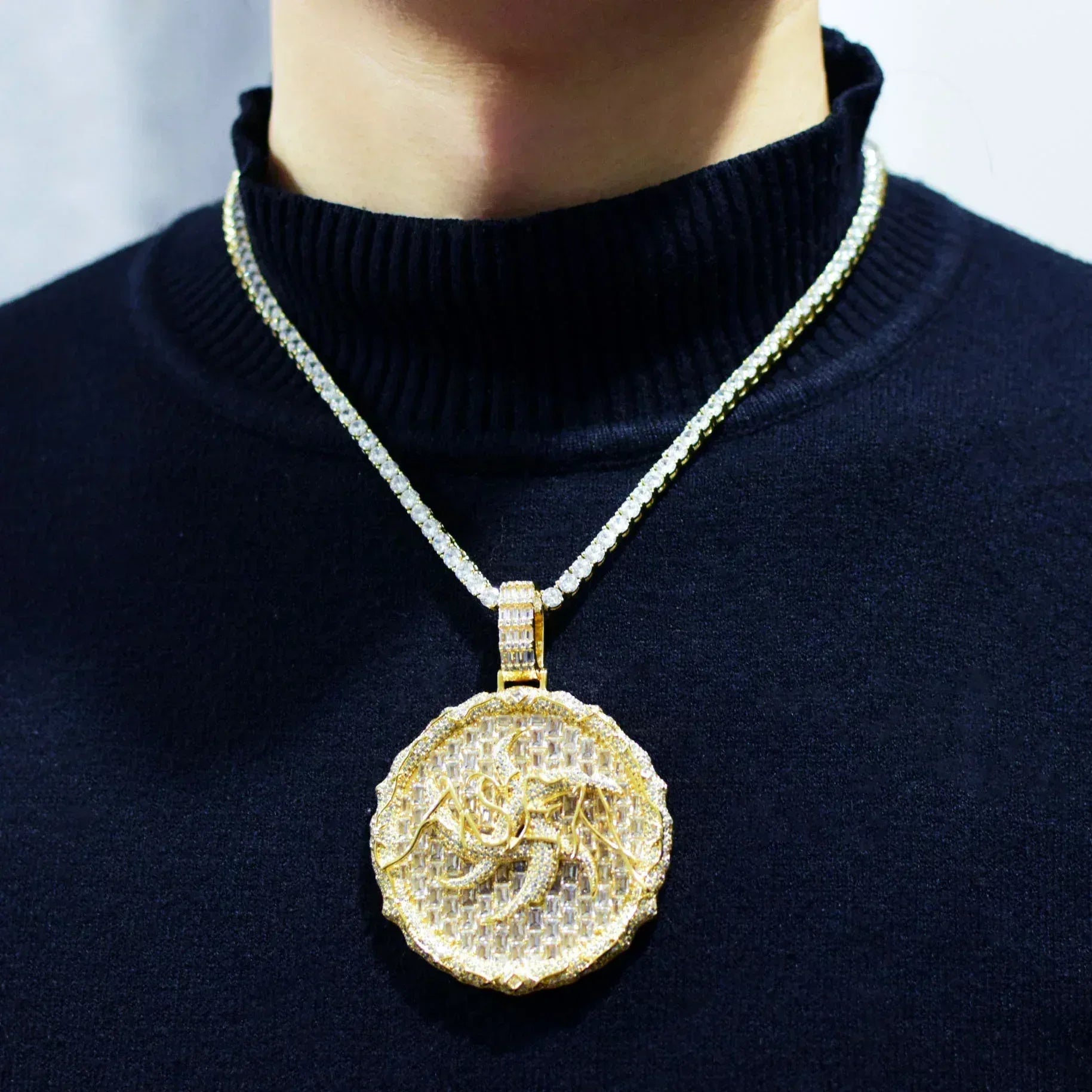 Iced Out Thorn Round Disc Pendant Necklace – Hip Hop Colorful CZ Trendy Jewelry - CaratixJewelry