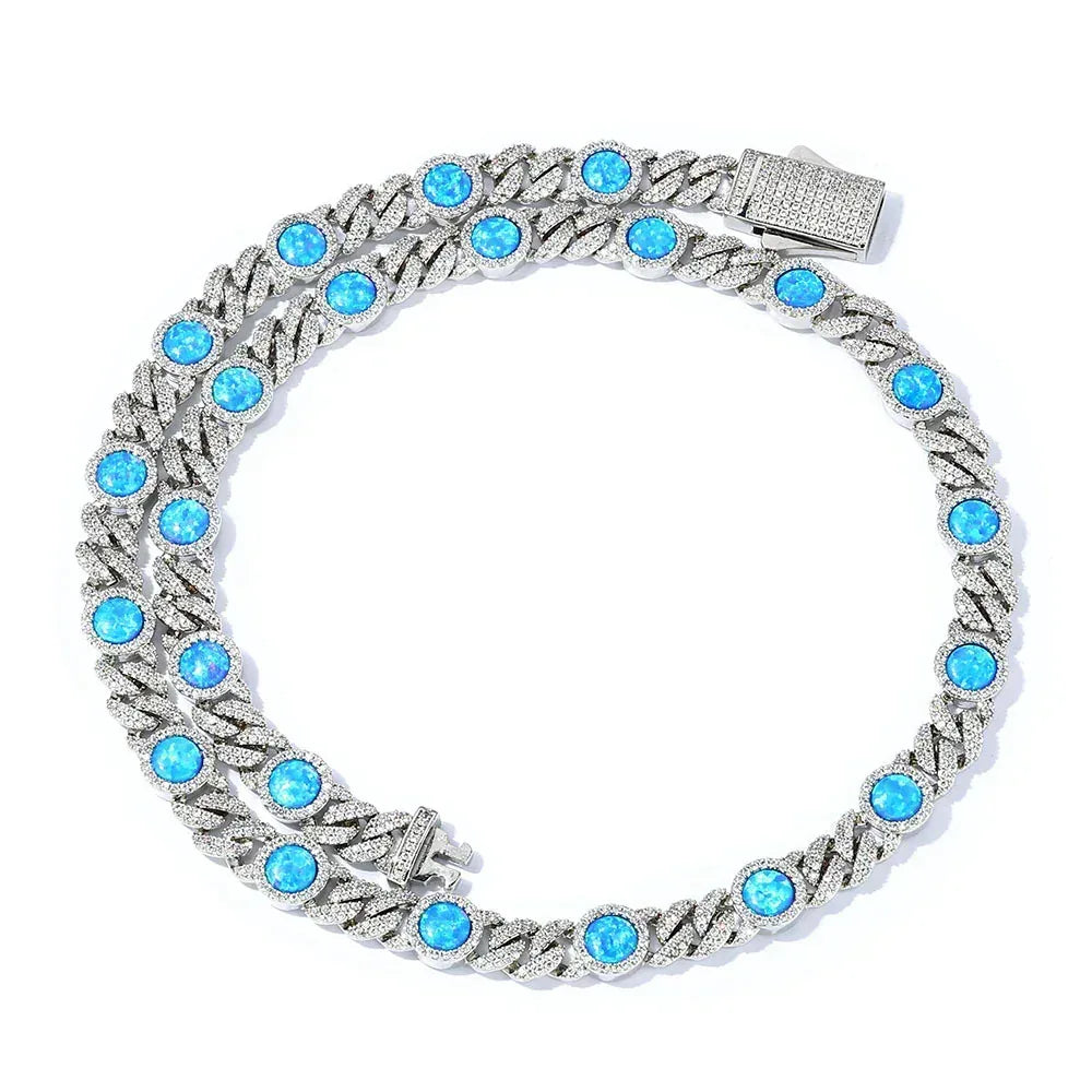 Blue Gemstone Moissanite Cuban Link Chain – Custom S925 Sterling Silver Iced-Out Hip Hop Men’s Trendy Streetwear Necklace - CaratixJewelry