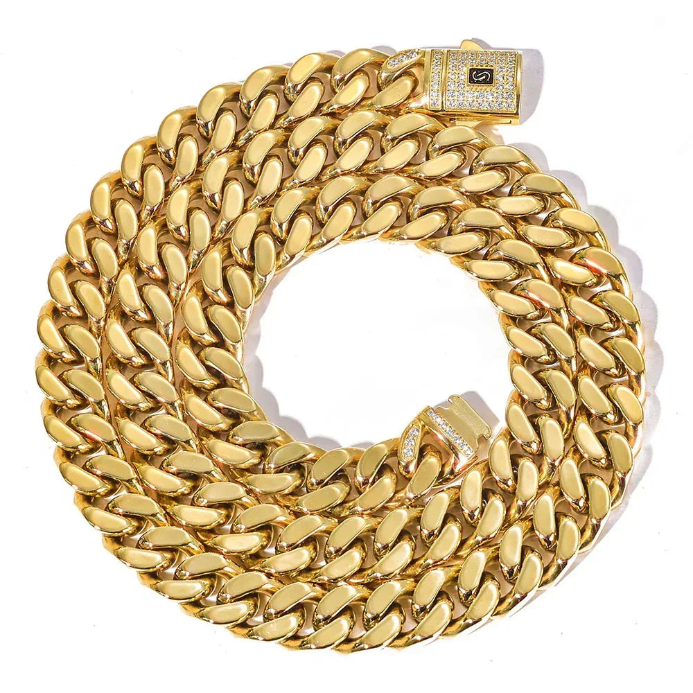 Custom 14K Gold 4-Sided -Cut Cuban Chain | Stainless Steel Rapper Iced Out Chain | Caratix - CaratixJewelry