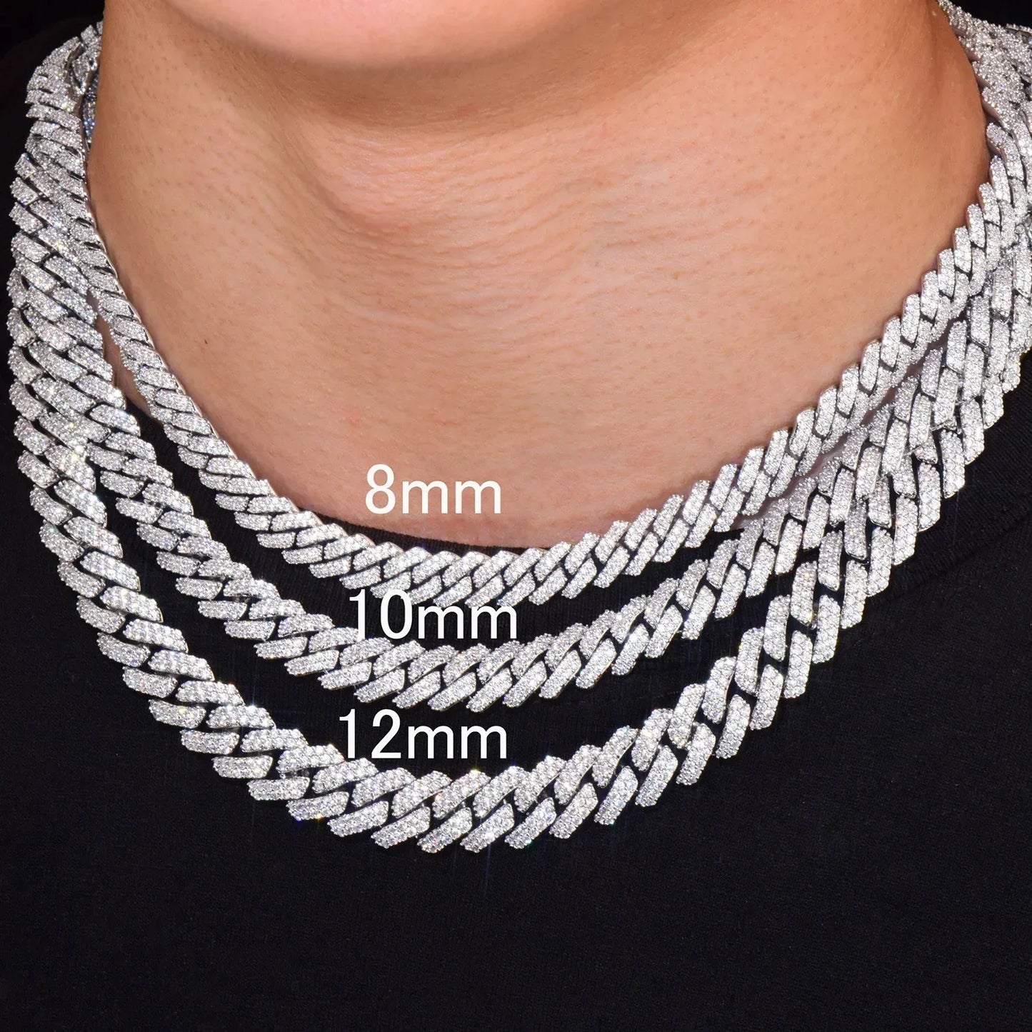 8mm 10mm 12mm Iced Out Double Row Cuban Chain Necklace for Men | Caratix Jewelry - CaratixJewelry