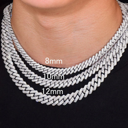 8mm 10mm 12mm Iced Out Double Row Cuban Chain Necklace for Men | Caratix Jewelry - CaratixJewelry
