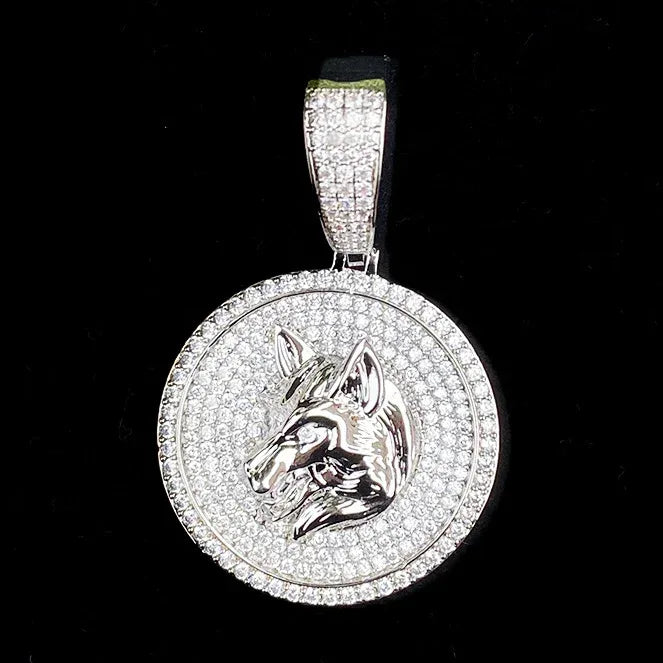 Iced Out Round Wolf Head Medallion | Men's Real Copper CZ "Alpha" Necklace | - CaratixJewelry