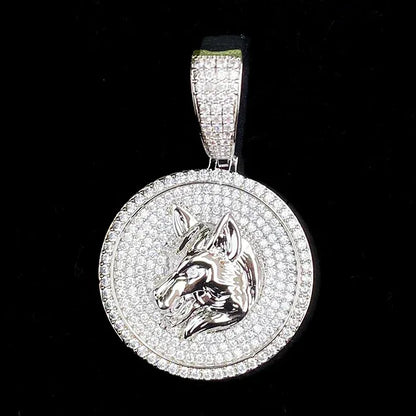 Iced Out Round Wolf Head Medallion | Men's Real Copper CZ "Alpha" Necklace | - CaratixJewelry