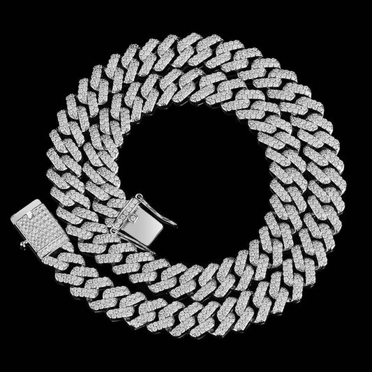 12mm Double Row Iced Out Cuban Chain Zircon Hip Hop Necklace - CaratixJewelry