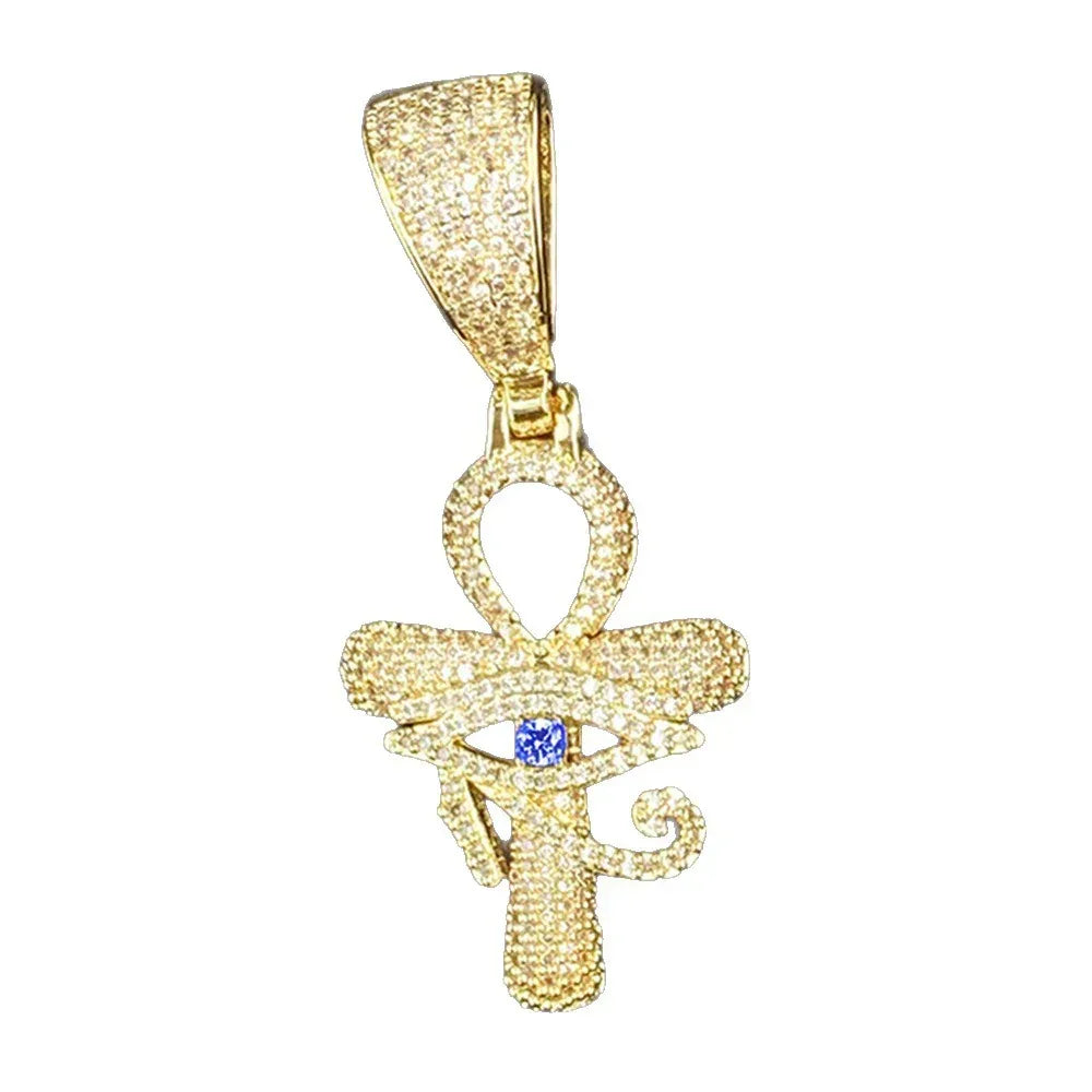 Iced Out Hollow "All-Seeing Eye" Cross Pendant | Men's Real Copper CZ Necklace - CaratixJewelry