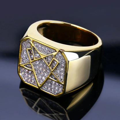 Men's Geometric Iced Out Ring | 18K Gold Plated Zirconia Band | Caratix