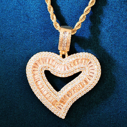 Baguette Heart Pendant Necklace | CZ Iced Out Hip Hop Unisex Trend Jewelry - CaratixJewelry