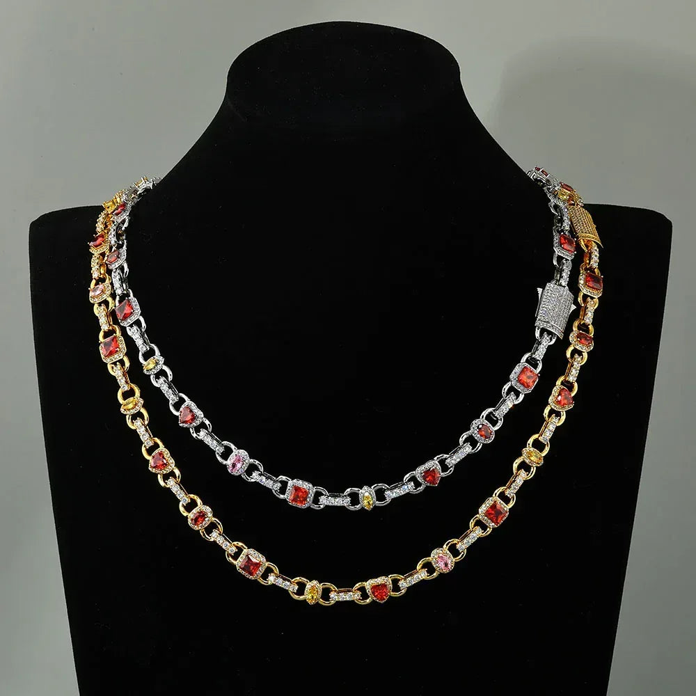 Colored Gemstone Moissanite Necklace – Custom S925 Sterling Silver Iced-Out Hip Hop Men’s Trendy Streetwear Jewelry - CaratixJewelry