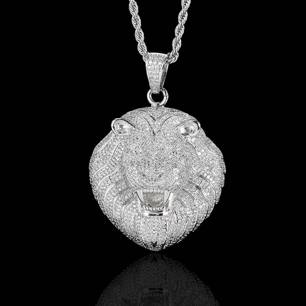 Custom Full Lion Head Pendant Necklace with Zircon Stones and Gold Plating for Men | Caratix Jewelry - CaratixJewelry