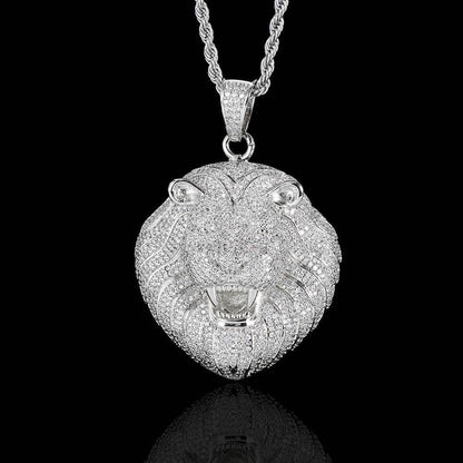 Custom Full Lion Head Pendant Necklace with Zircon Stones and Gold Plating for Men | Caratix Jewelry - CaratixJewelry
