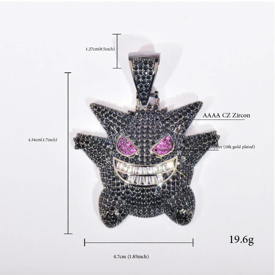 Purple Gengar Pendant Necklace | Iced Out CZ Hip Hop Cartoon Streetwear Jewelry - CaratixJewelry