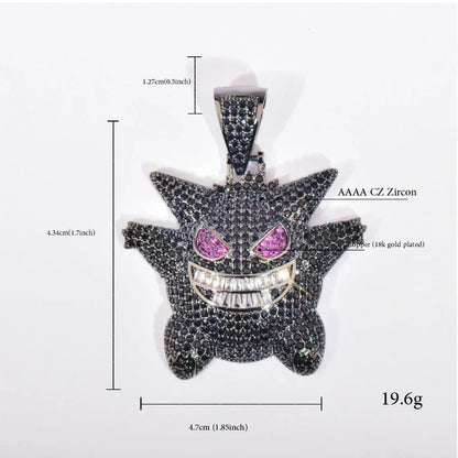 Purple Gengar Pendant Necklace | Iced Out CZ Hip Hop Cartoon Streetwear Jewelry - CaratixJewelry